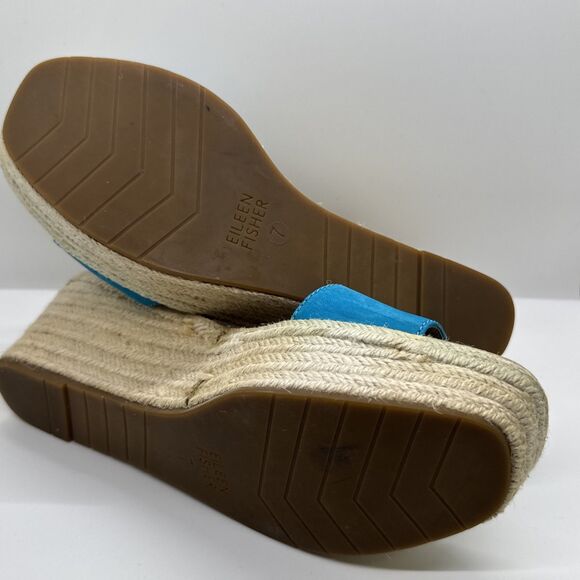Eileen Fisher Blue & Tan Espadrille Platform Wedge Sandals Shoes Womens 7 - Picture 8 of 10